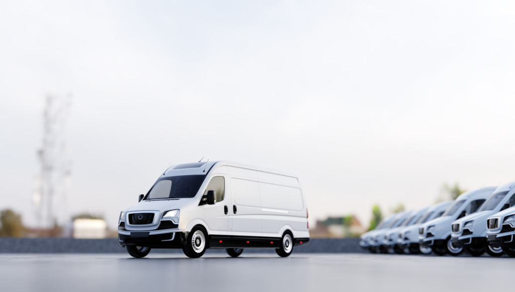 White commercial van in fleet parking lot