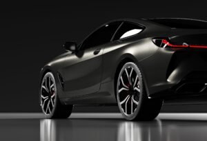 Matte black sports coupe in studio